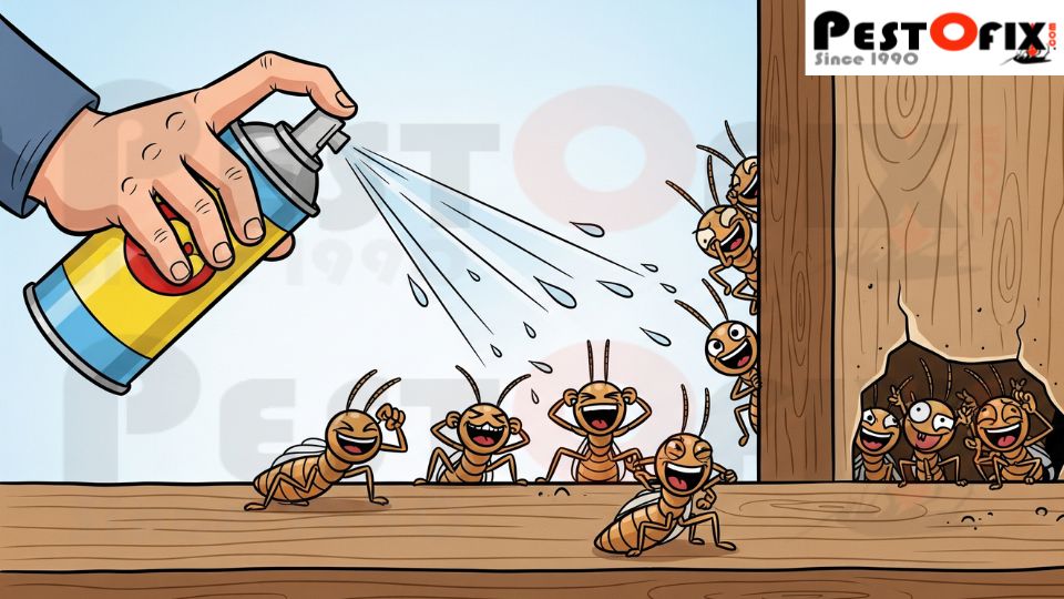 Why DIY termite sprays fail — hidden termites continue inside walls