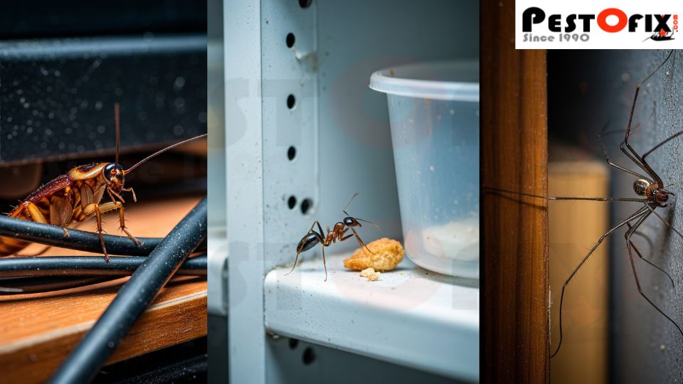 Commercial pest control inspection for cockroaches, ants and spiders in an office