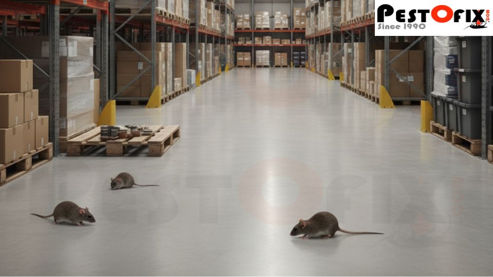 Rodent monitoring in a clean modern commercial warehouse by Pestofix